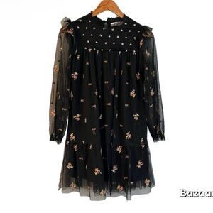 Zara Girl Mesh Floral Black Kids Dress 13-14Y